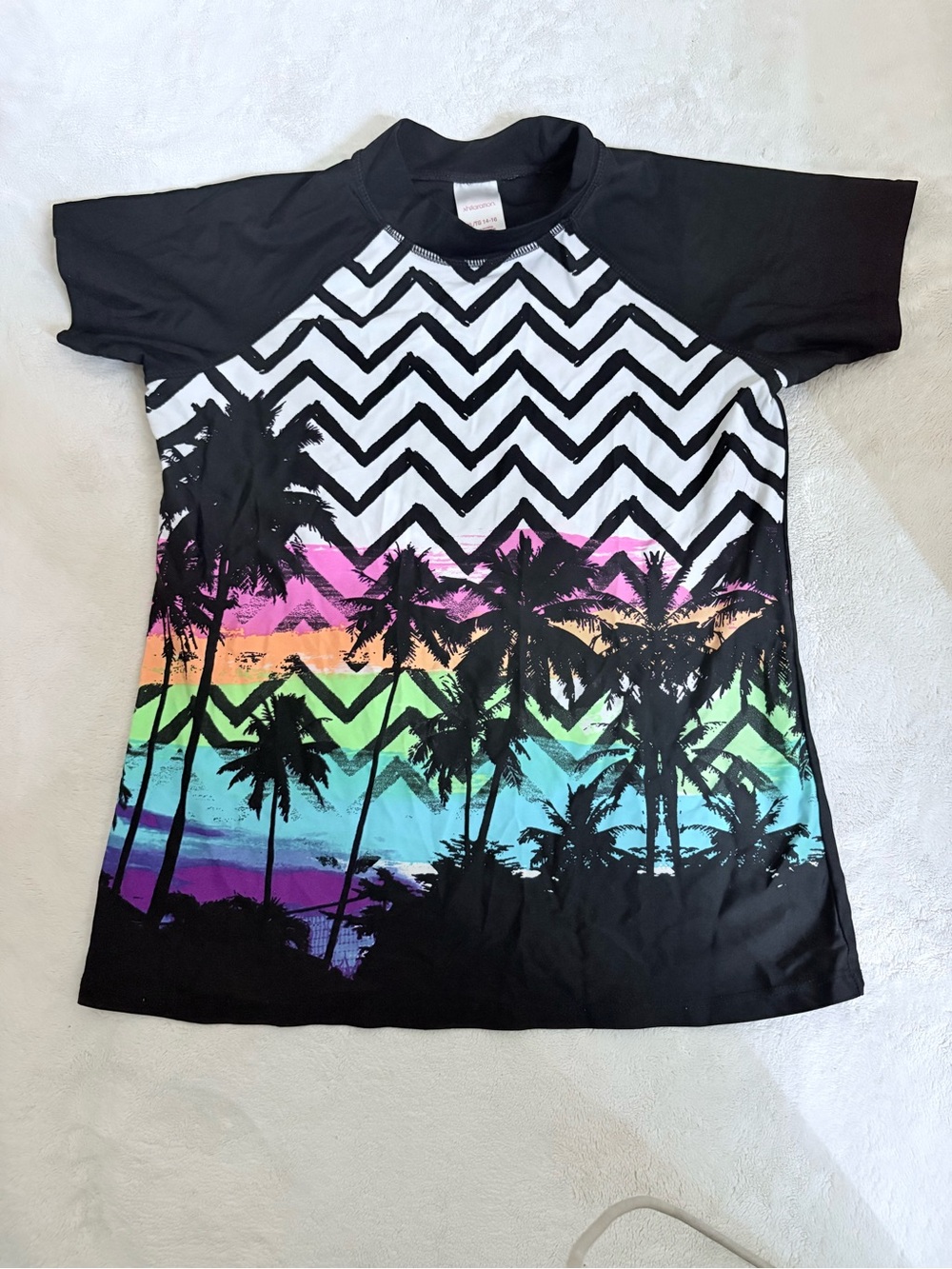 Kids Black Rainbow Palm Tree Swim Shirt